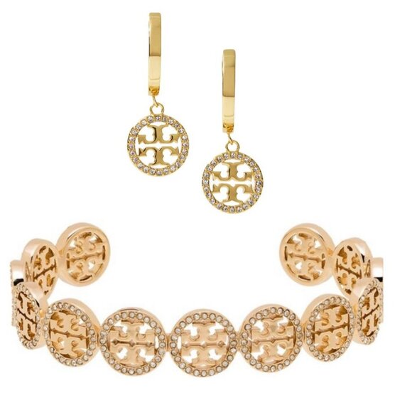 Tory Burch Jewelry - Tory Burch Gold Miller Pave Bracelet and Earring Set